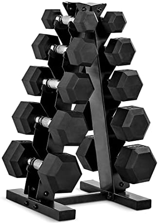 CAP 150lb Rubber Hex Dumbbell Set, Chrome Grip, Black A-Frame Storage Rack |...
